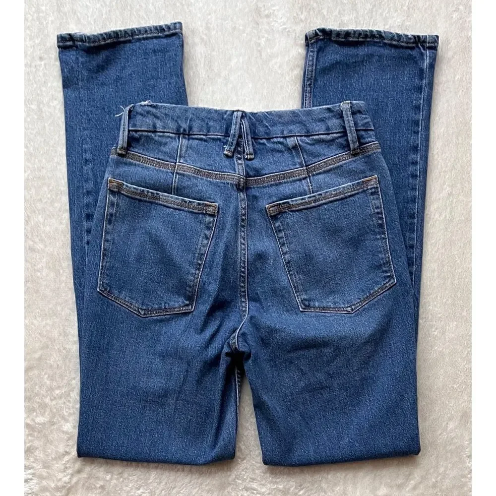 Good American Good 90s Icon Ripped Straight Leg High Rise Stretch Denim Jeans - Picture 16 of 16